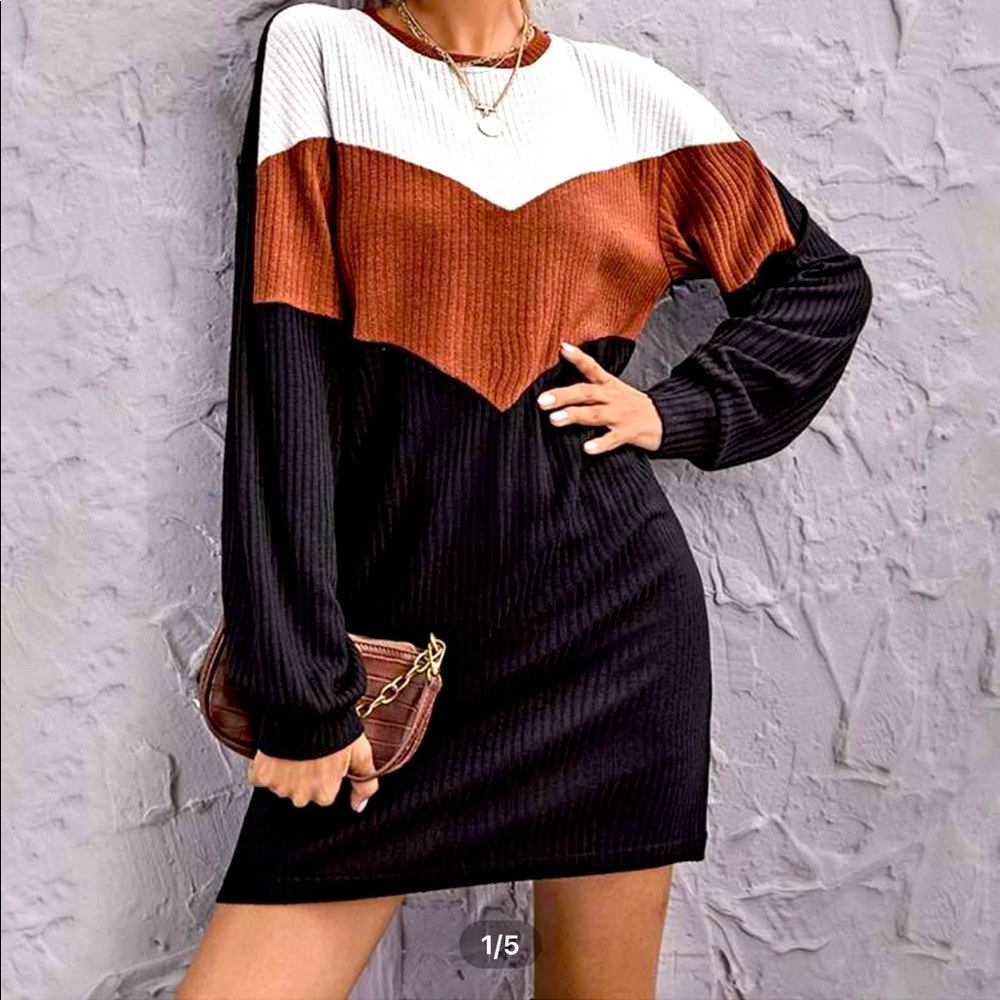 Chevron Rib Knit Tee Dress